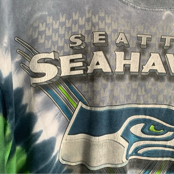 VTG Majestic Shirt Men XL Tie Dye Seattle Seahawks All Over Print Y2K Distressed - Picture 3 of 10